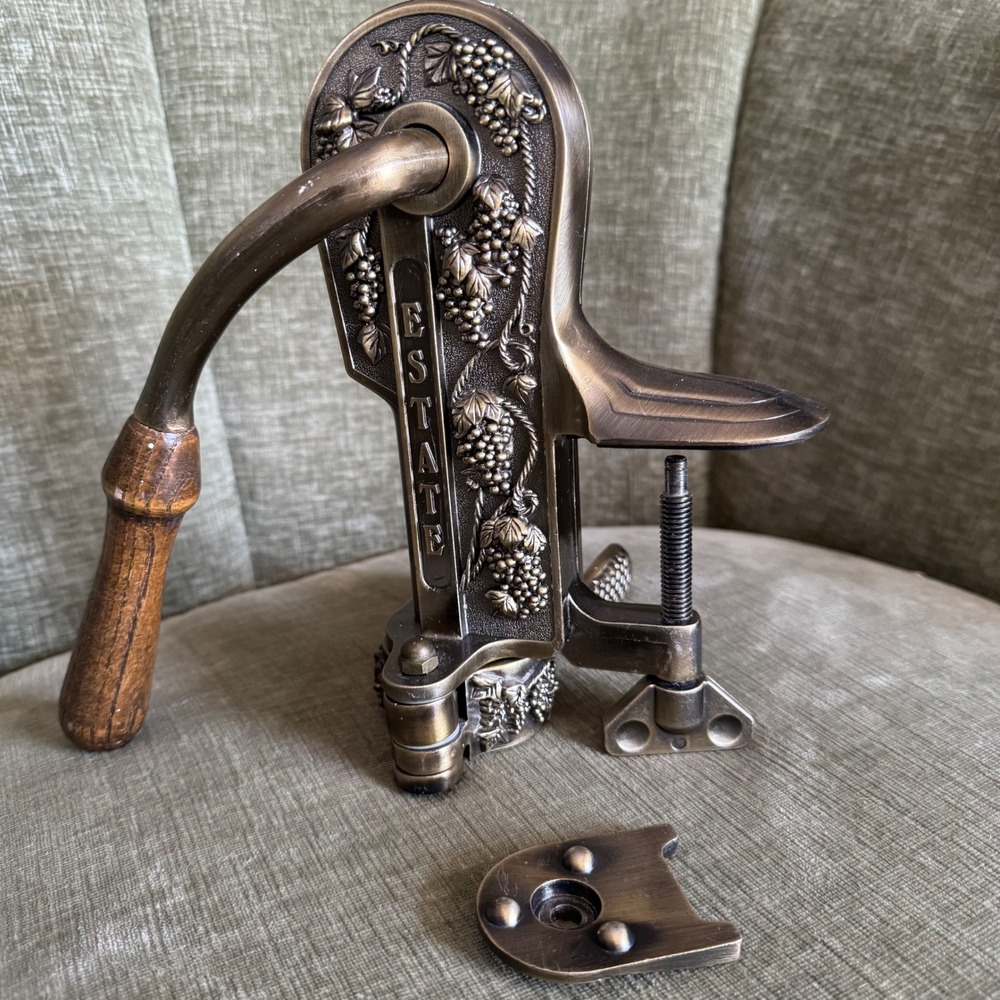 Vintage Roger Estate Wine Opener Heavy Brass Countertop Table Mount Corkscrew